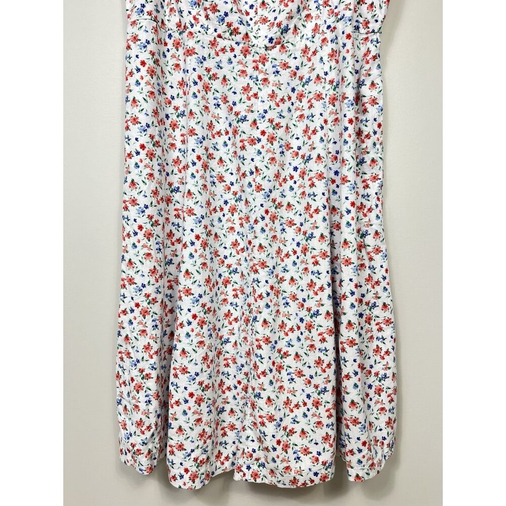 Old Navy Dress Women 3X White Blue Red Linen Floral Sleeveless Sundress Tropical - Picture 5 of 11